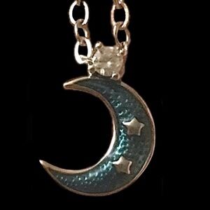 “Stars in My Moon” Blue Crescent Galaxy Celestial 925 Sterling Silver Necklace